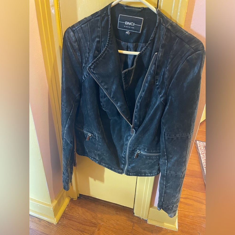 blanc noir Black Leather Moto Jacket